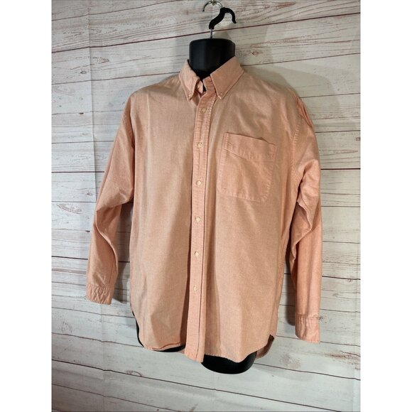 T. Harris London Button Down Shirt Mens Size medium Orange Long Sleeve 1 Pocket - Picture 2 of 7